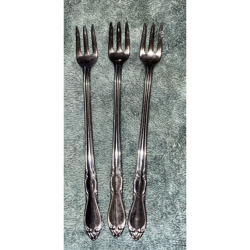 Simeon L George H Rogers Oneida Cocktail Shrimp Forks Stainless Lot OF 3